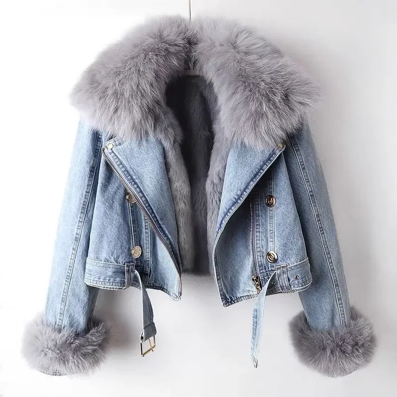 Y2K Winter Clothing - Denim Jacket for Women Short Thick