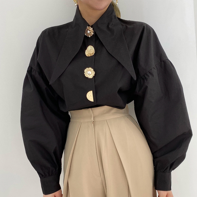 Y2K Winter Clothing - White Elegant Pearl Women Shirts Korean